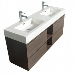 60 inch Double Bathroom Vanity in Gray Oak, Acrylic Resin Countertop, Integrated Sinks, and 24 inch Mirrors