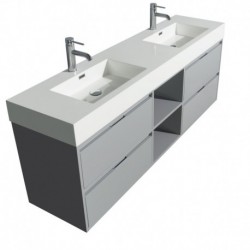 72 inch Double Bathroom Vanity in Dove Gray, Acrylic Resin Countertop, Integrated Sinks, and 24 inch Mirrors