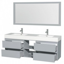 72 inch Double Bathroom Vanity in Dove Gray, Acrylic Resin Countertop, Integrated Sinks, and 70 inch Mirror