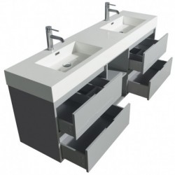 72 inch Double Bathroom Vanity in Dove Gray, Acrylic Resin Countertop, Integrated Sinks, and 70 inch Mirror