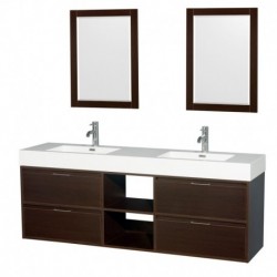 72 inch Double Bathroom Vanity in Espresso, Acrylic Resin Countertop, Integrated Sinks, and 24 inch Mirrors