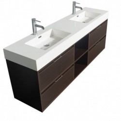 72 inch Double Bathroom Vanity in Espresso, Acrylic Resin Countertop, Integrated Sinks, and 24 inch Mirrors