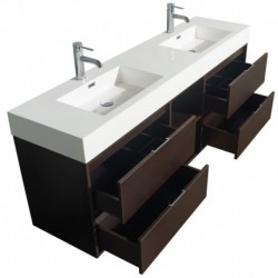 72 inch Double Bathroom Vanity in Espresso, Acrylic Resin Countertop, Integrated Sinks, and 24 inch Mirrors