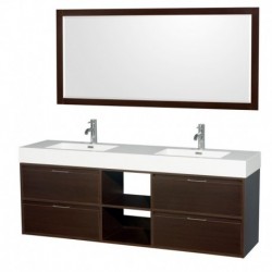 72 inch Double Bathroom Vanity in Espresso, Acrylic Resin Countertop, Integrated Sinks, and 70 inch Mirror