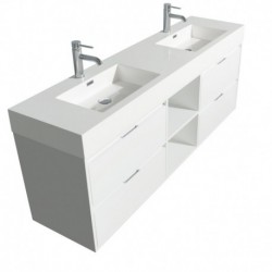 72 inch Double Bathroom Vanity in Glossy White, Acrylic Resin Countertop, Integrated Sinks, and 24 inch Mirrors