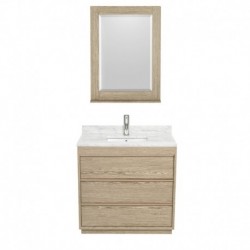 36 inch Single Bathroom Vanity in Ash Gray, White Carrera Marble Countertop, Undermount Square Sink, and 24 inch Mirror