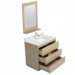 36 inch Single Bathroom Vanity in Ash Gray, White Carrera Marble Countertop, Undermount Square Sink, and 24 inch Mirror