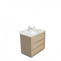 36 inch Single Bathroom Vanity in Ash Gray, White Carrera Marble Countertop, Undermount Square Sink, and No Mirror