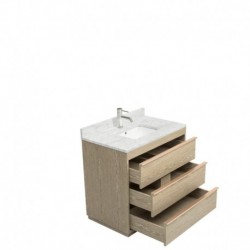36 inch Single Bathroom Vanity in Ash Gray, White Carrera Marble Countertop, Undermount Square Sink, and No Mirror