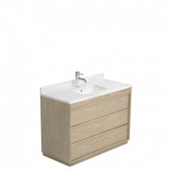 48 inch Single Bathroom Vanity in Ash Gray, White Carrera Marble Countertop, Undermount Square Sink, and No Mirror