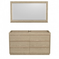 60 inch Double Bathroom Vanity in Ash Gray, No Countertop, No Sinks, and 58 inch Mirror