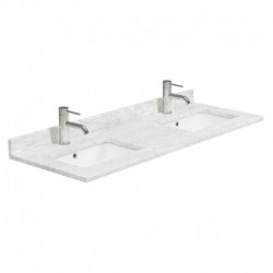60 inch Double Bathroom Vanity in Ash Gray, White Carrera Marble Countertop, Undermount Square Sinks, and 58 inch Mirror