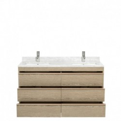 60 inch Double Bathroom Vanity in Ash Gray, White Carrera Marble Countertop, Undermount Square Sinks, and No Mirror