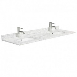 72 inch Double Bathroom Vanity in Ash Gray, White Carrera Marble Countertop, Undermount Square Sinks, and 24 inch Mirrors