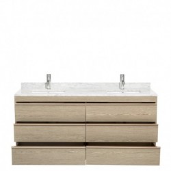 72 inch Double Bathroom Vanity in Ash Gray, White Carrera Marble Countertop, Undermount Square Sinks, and No Mirror