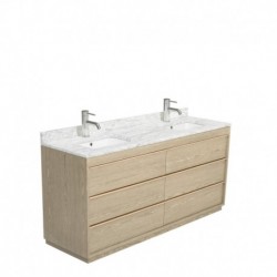 72 inch Double Bathroom Vanity in Ash Gray, White Carrera Marble Countertop, Undermount Square Sinks, and No Mirror