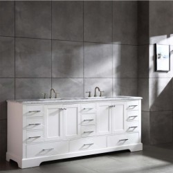 Eviva Storehouse 84 Inch White Bathroom Vanity with Laxurious White Carrera Counter-top