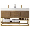 Columbia 59" Double Vanity,Latte Oak,Radiant Gold,Matte White Top,No Mirror