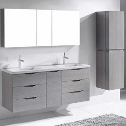 Madeli Bolano 60" Wall Hung Vanity For Quartzstone Top and Ceramic Sinks  (Bolano-60)